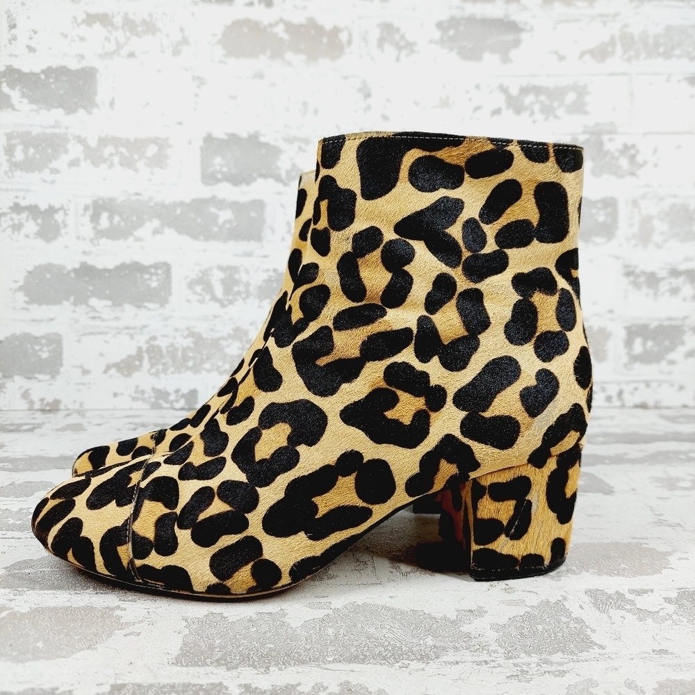 Halogen Black & Brown Leopard Printed Block Heel Ankle Boots C1049